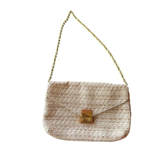 J.Crew Beige Straw Woven Crossbody Bag With Gold Chain Strap & Turn Lock Closure - Picture 6 of 8